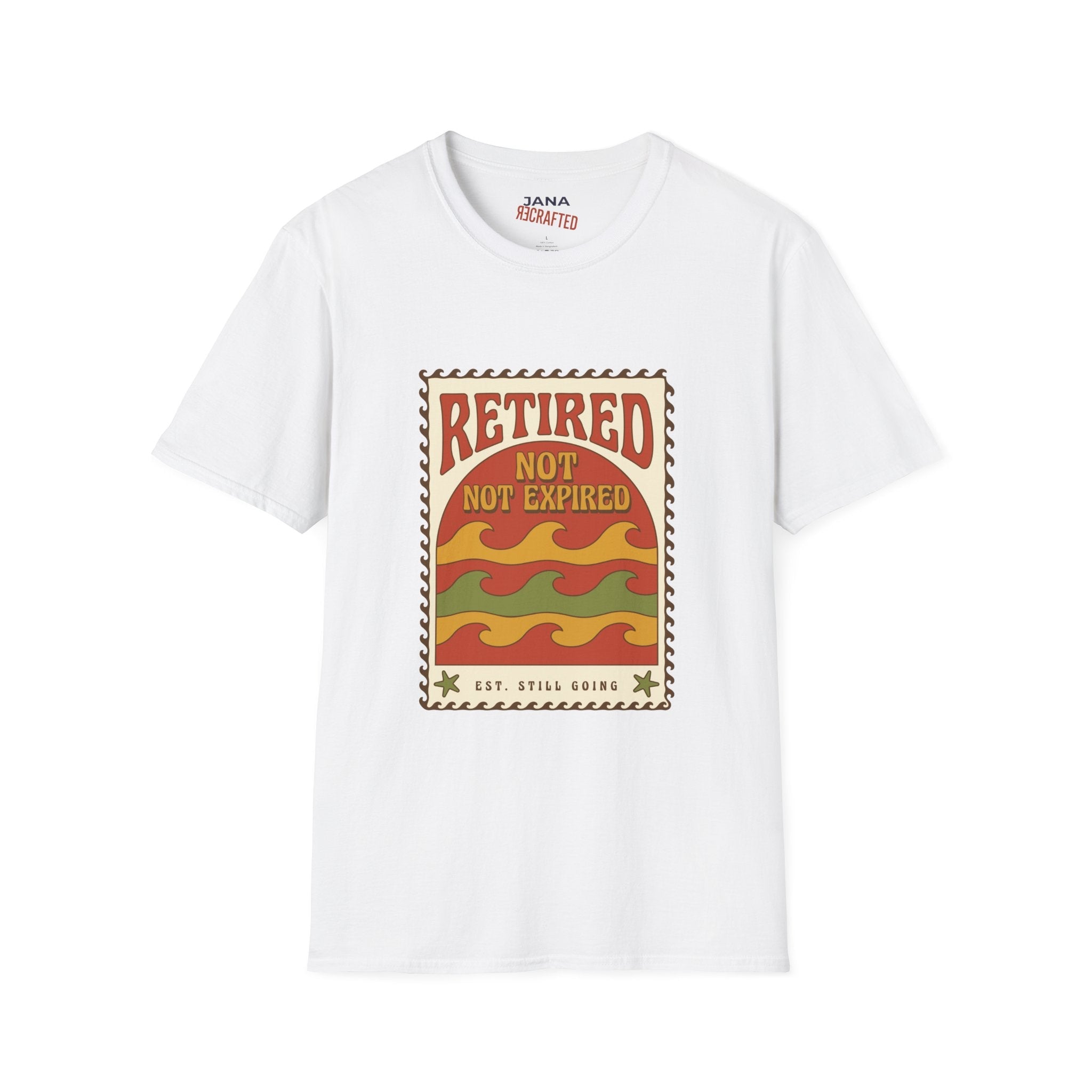 Retired Not Expired T-Shirt — Retro Sunset Retirement Tee - Jana Recrafted