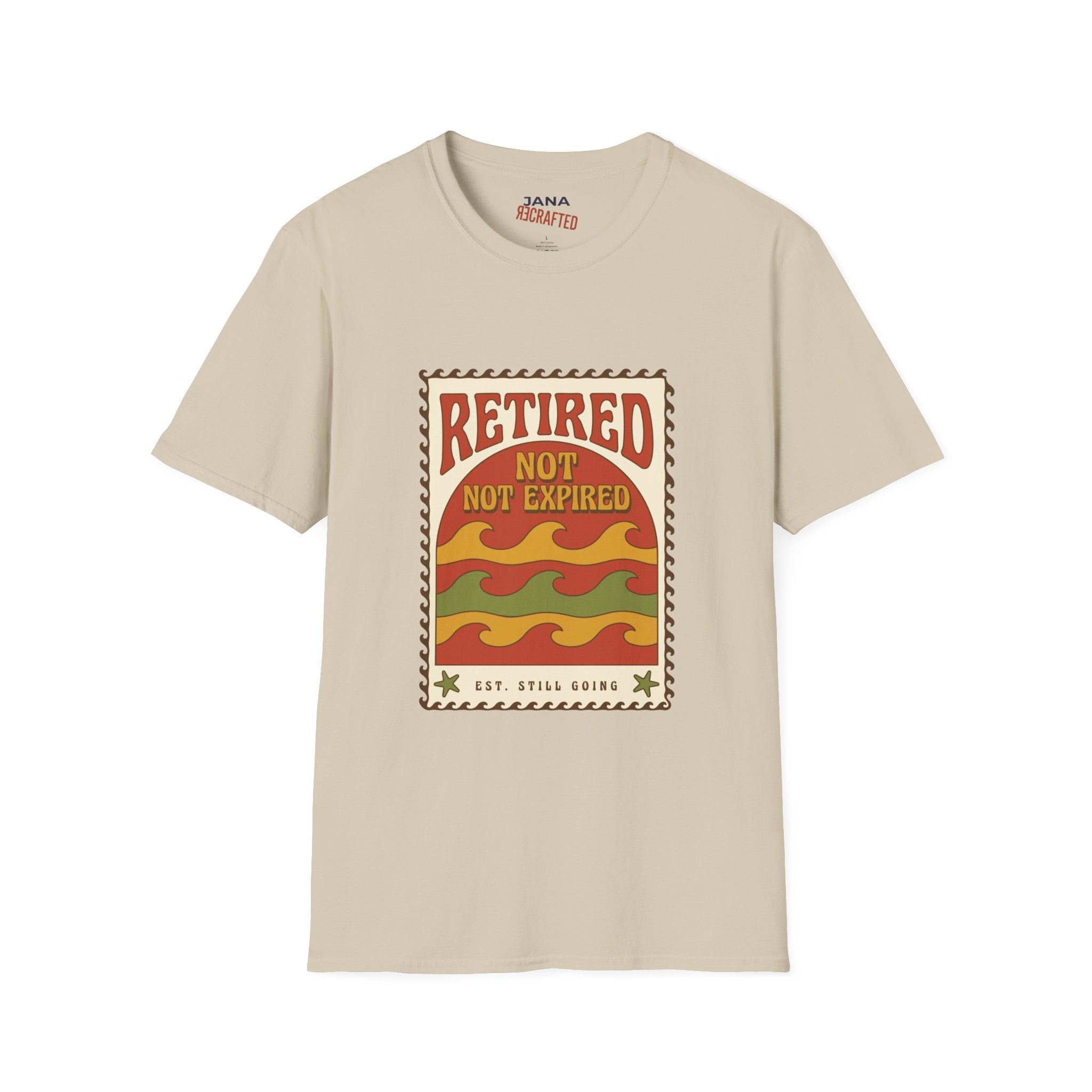 Retired Not Expired T-Shirt — Retro Sunset Retirement Tee - Jana Recrafted