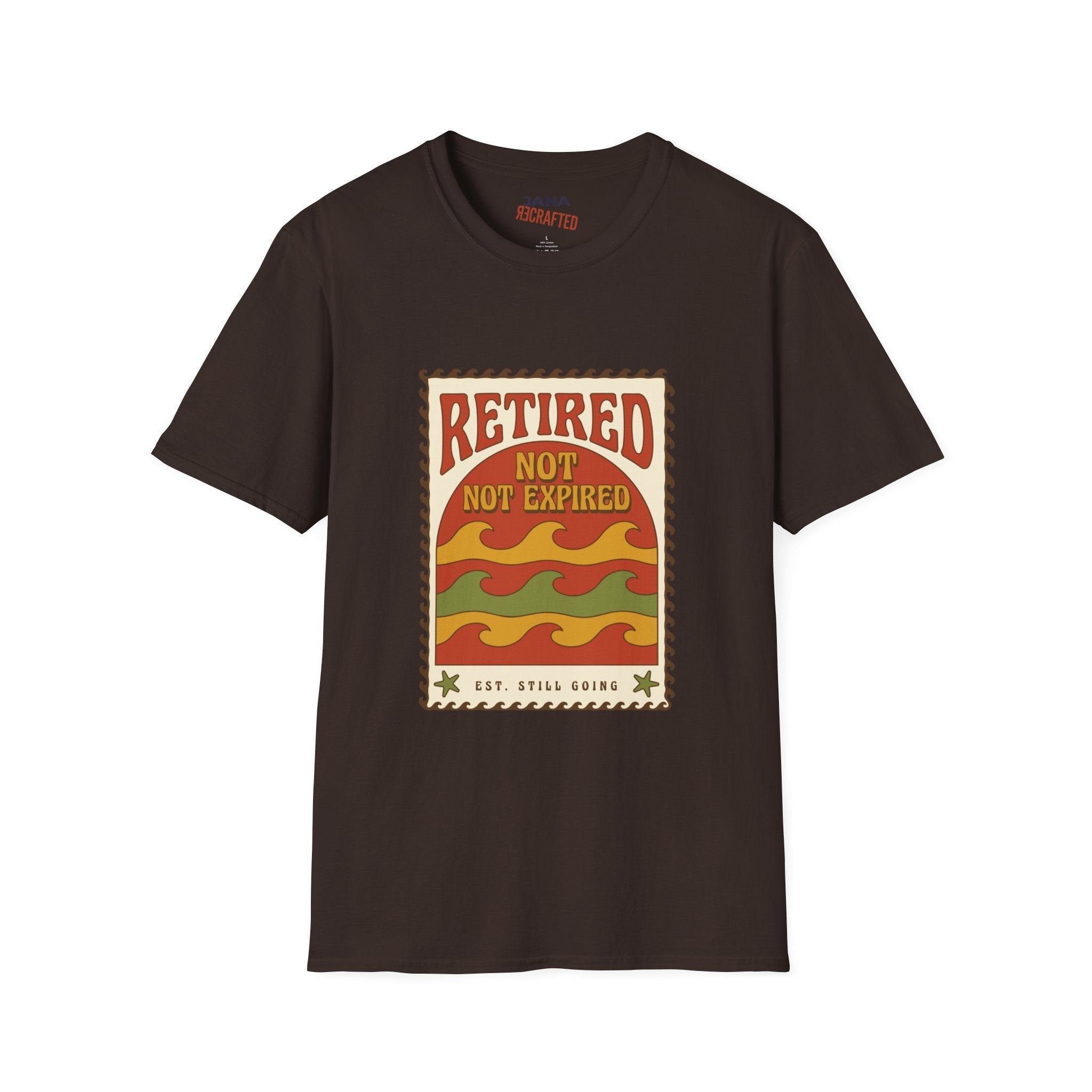 Retired Not Expired T-Shirt — Retro Sunset Retirement Tee - Jana Recrafted
