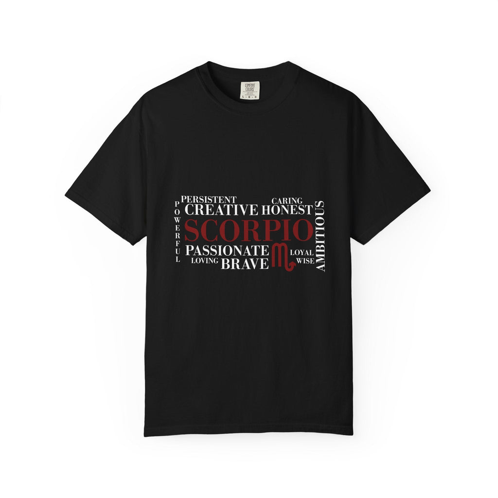 Scorpio Word Cloud T-shirt | Zodiac Sign Typography Tee - Jana Recrafted