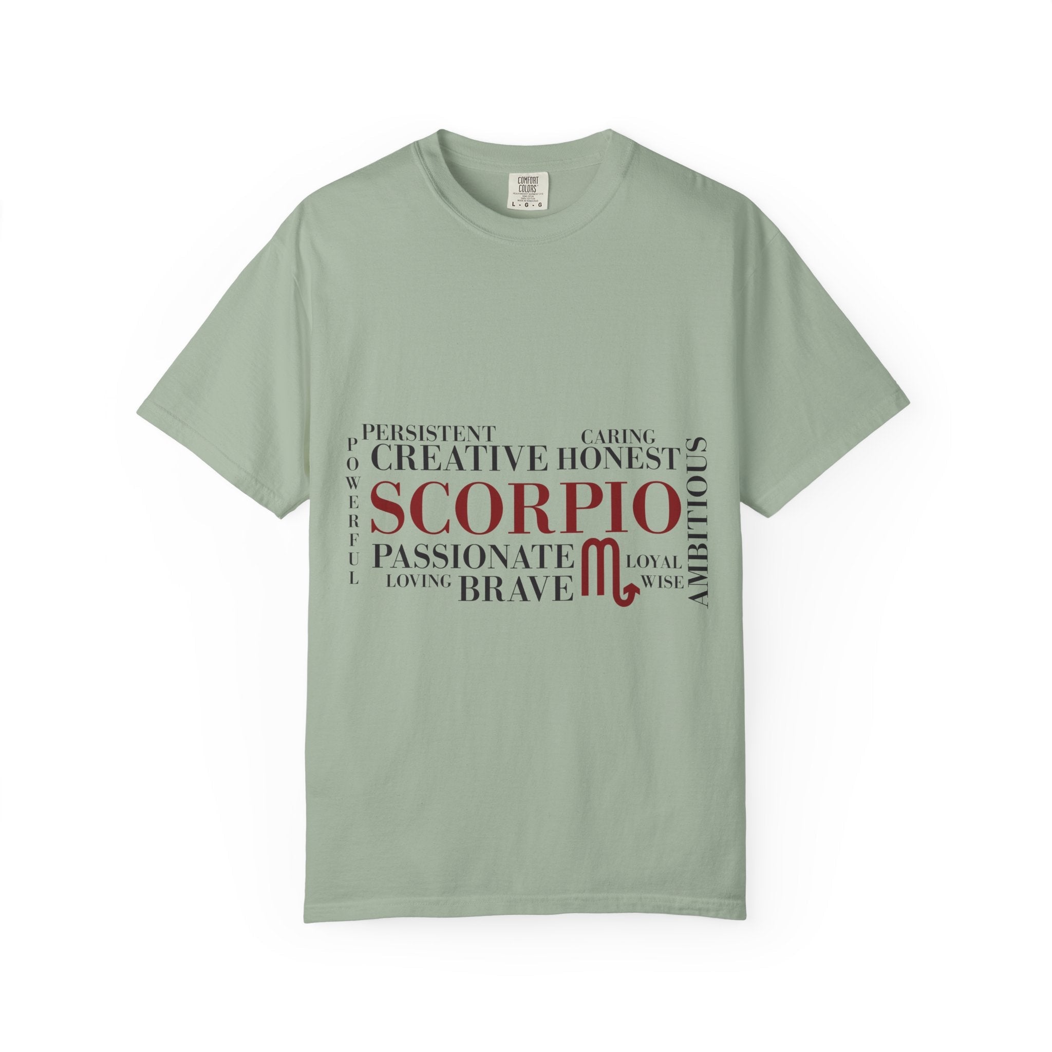 Scorpio Zodiac Word Cloud T-Shirt — Astrology Graphic Tee (Passionate • Brave) - Jana Recrafted