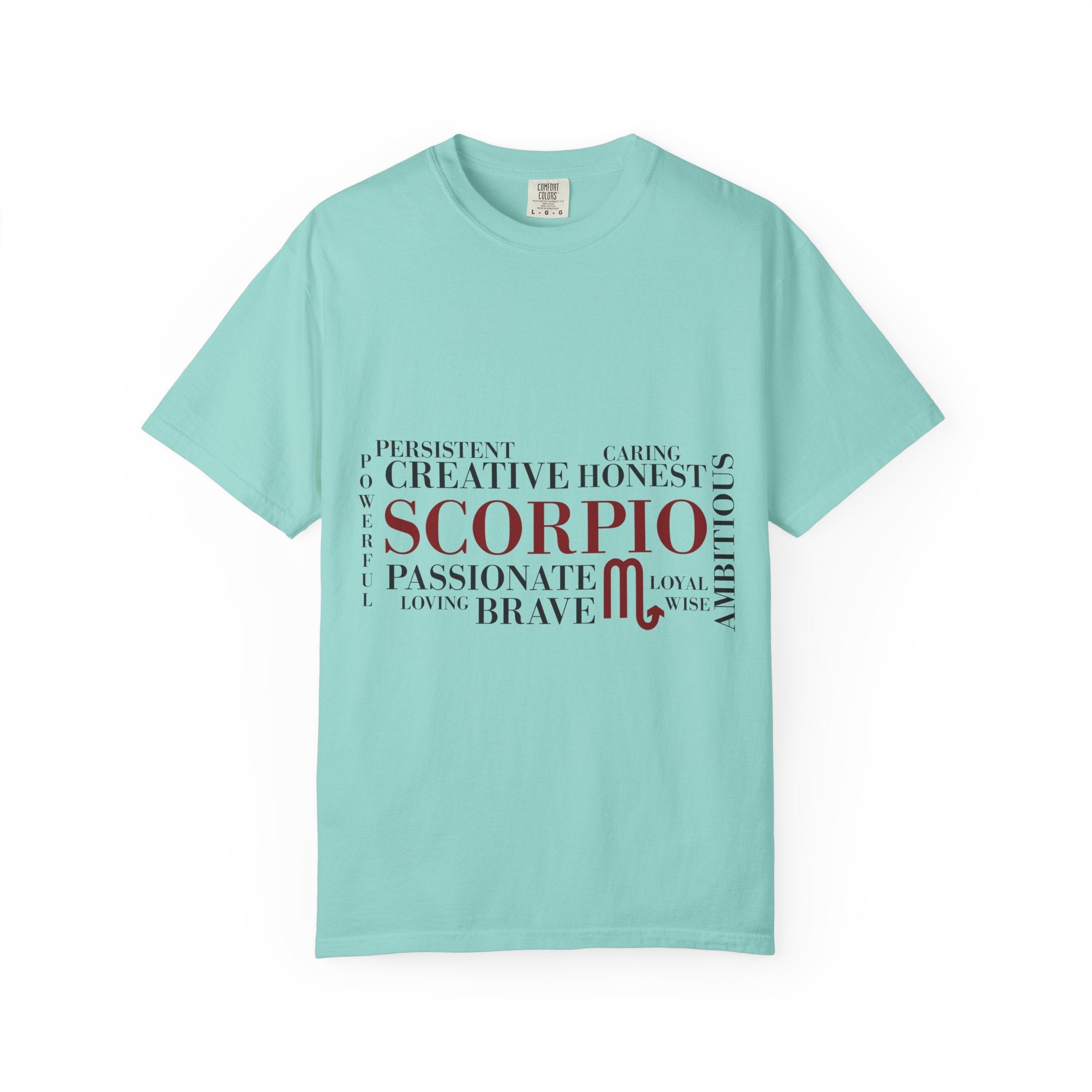 Scorpio Zodiac Word Cloud T-Shirt — Astrology Graphic Tee (Passionate • Brave) - Jana Recrafted
