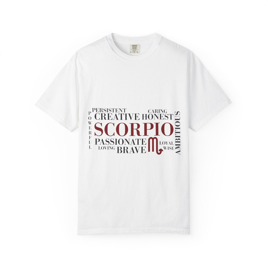 Scorpio Zodiac Word Cloud T-Shirt — Astrology Graphic Tee (Passionate • Brave) - Jana Recrafted