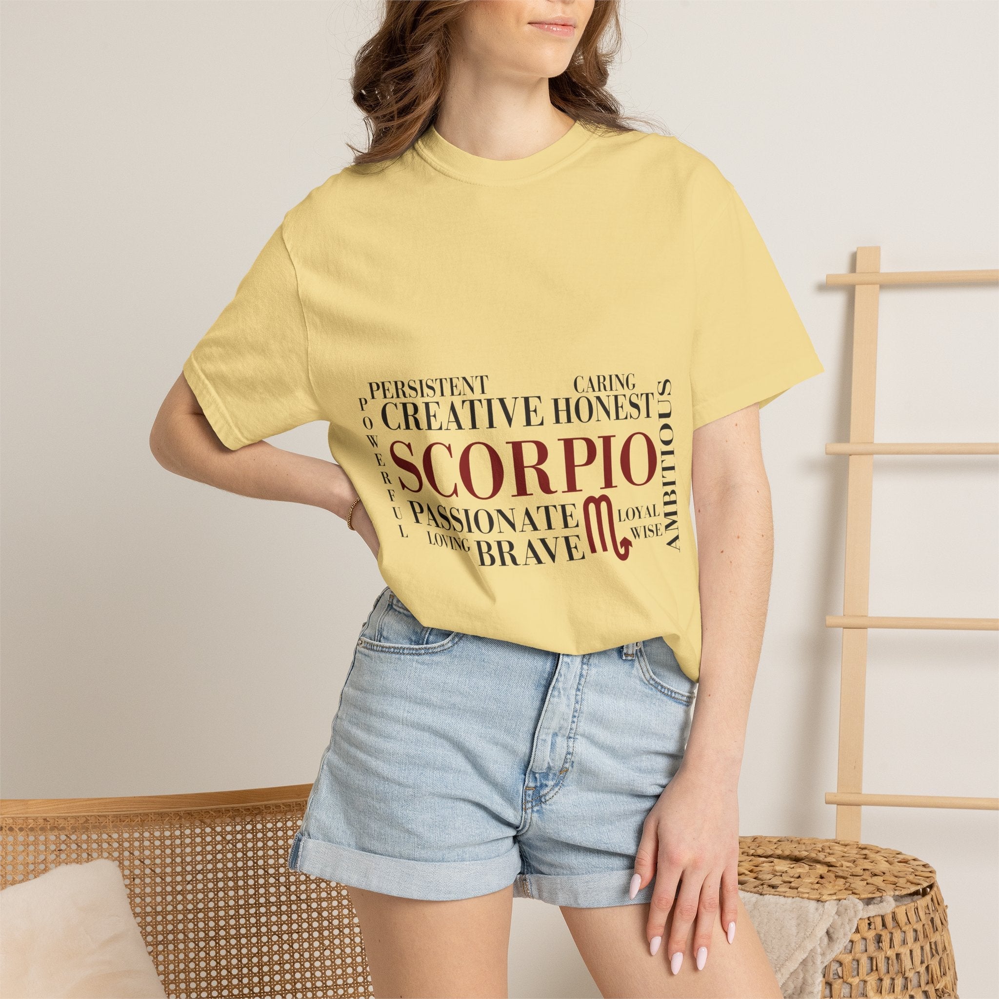 Scorpio Zodiac Word Cloud T-Shirt — Astrology Graphic Tee (Passionate • Brave) - Jana Recrafted