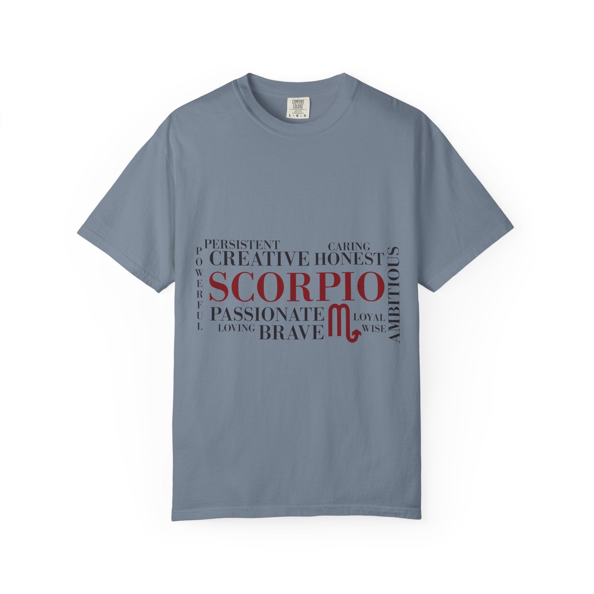 Scorpio Zodiac Word Cloud T-Shirt — Astrology Graphic Tee (Passionate • Brave) - Jana Recrafted