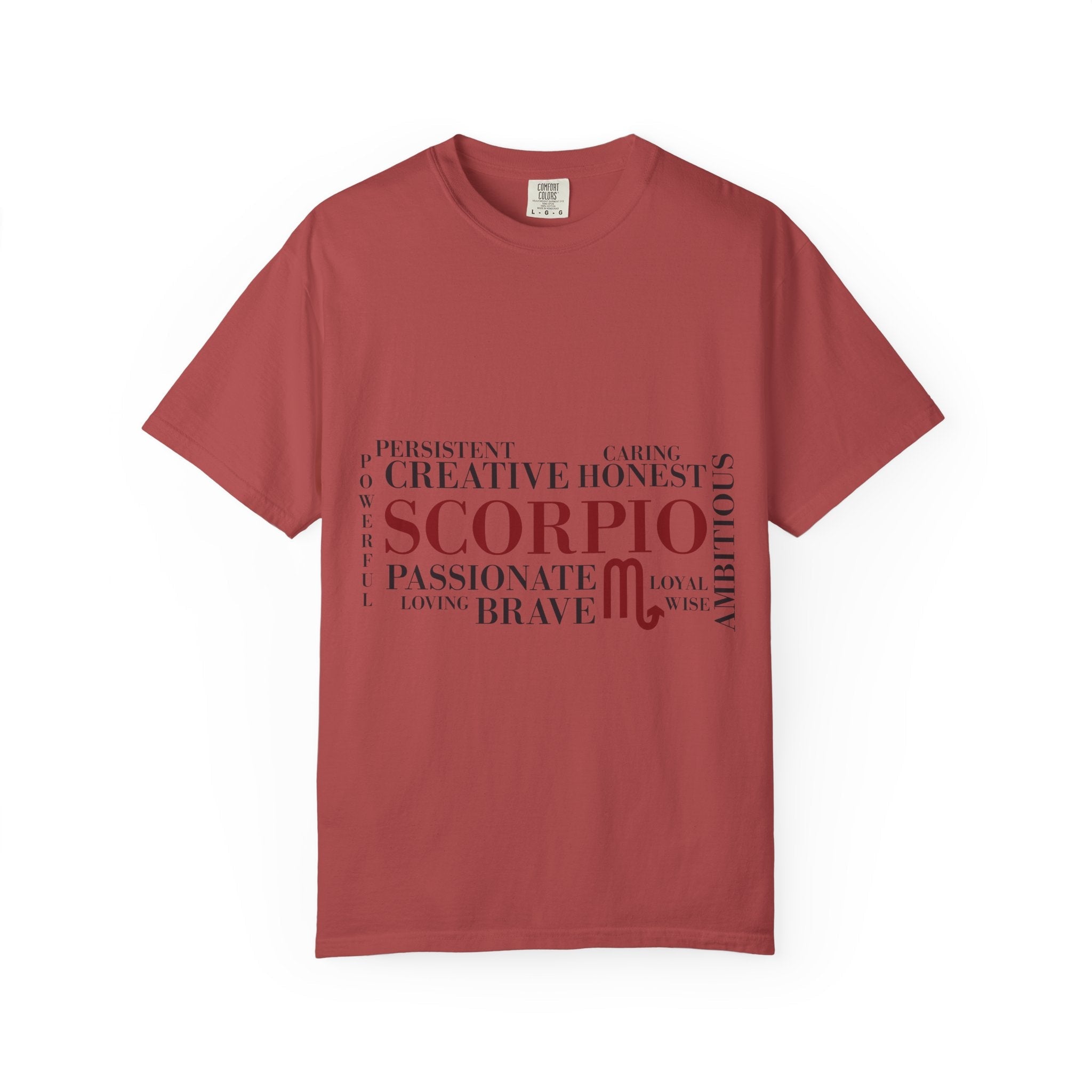 Scorpio Zodiac Word Cloud T-Shirt — Astrology Graphic Tee (Passionate • Brave) - Jana Recrafted