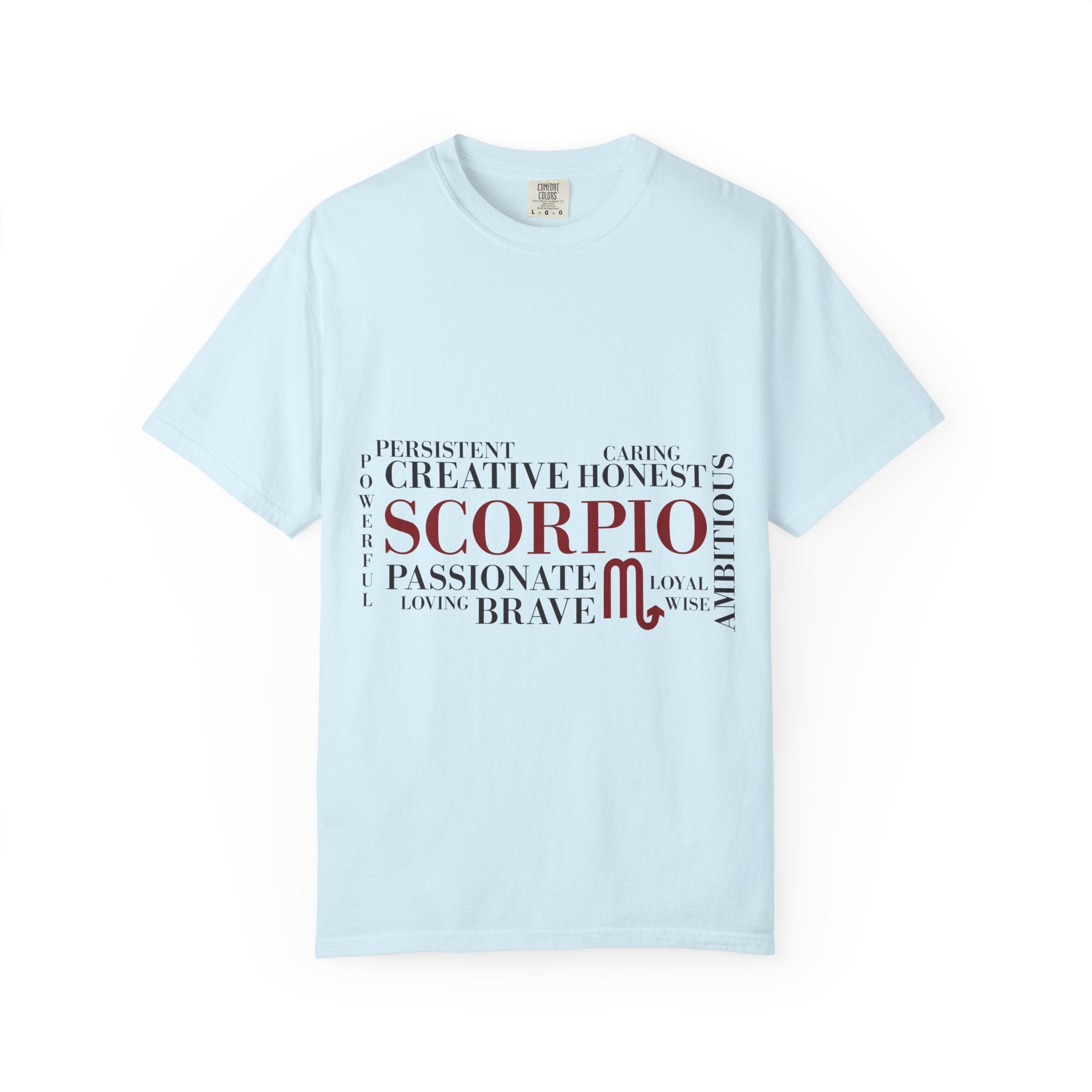 Scorpio Zodiac Word Cloud T-Shirt — Astrology Graphic Tee (Passionate • Brave) - Jana Recrafted