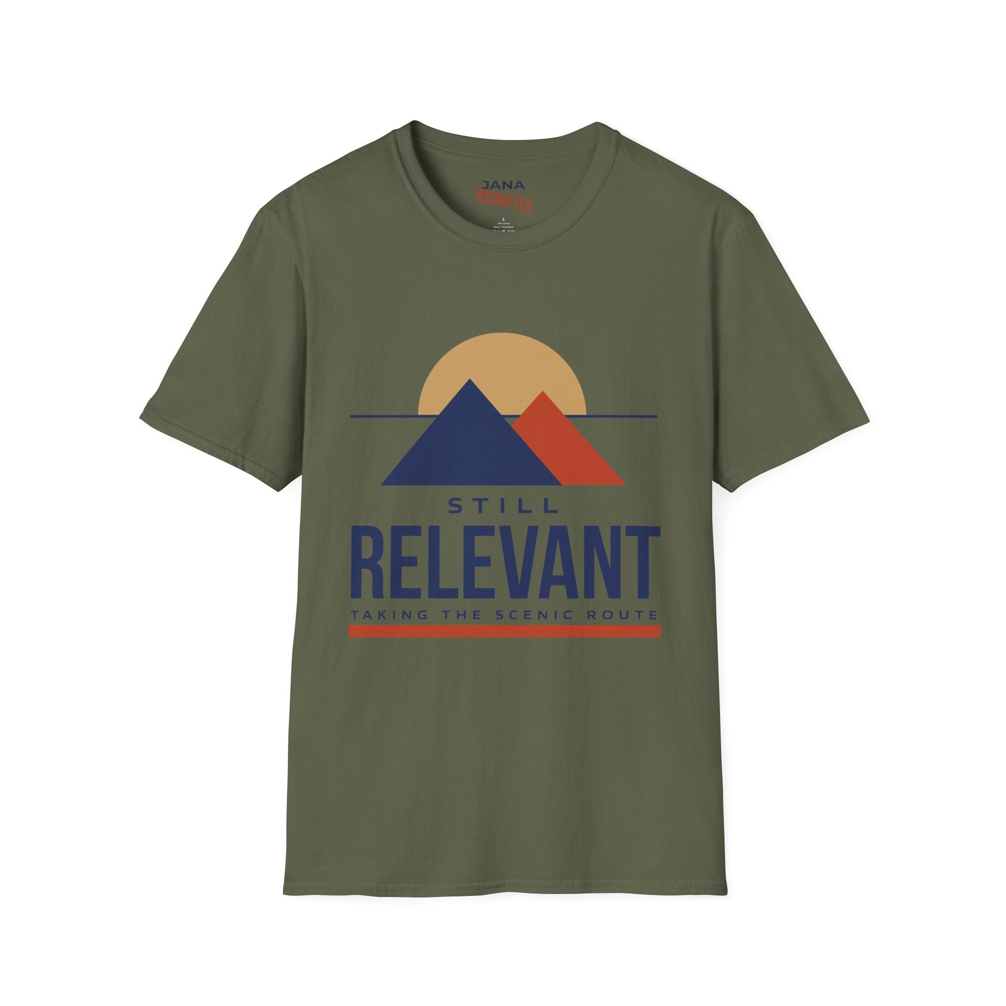 Still Relevant Mountain Graphic T-Shirt — Retro Sunset Adventure Tee - Jana Recrafted