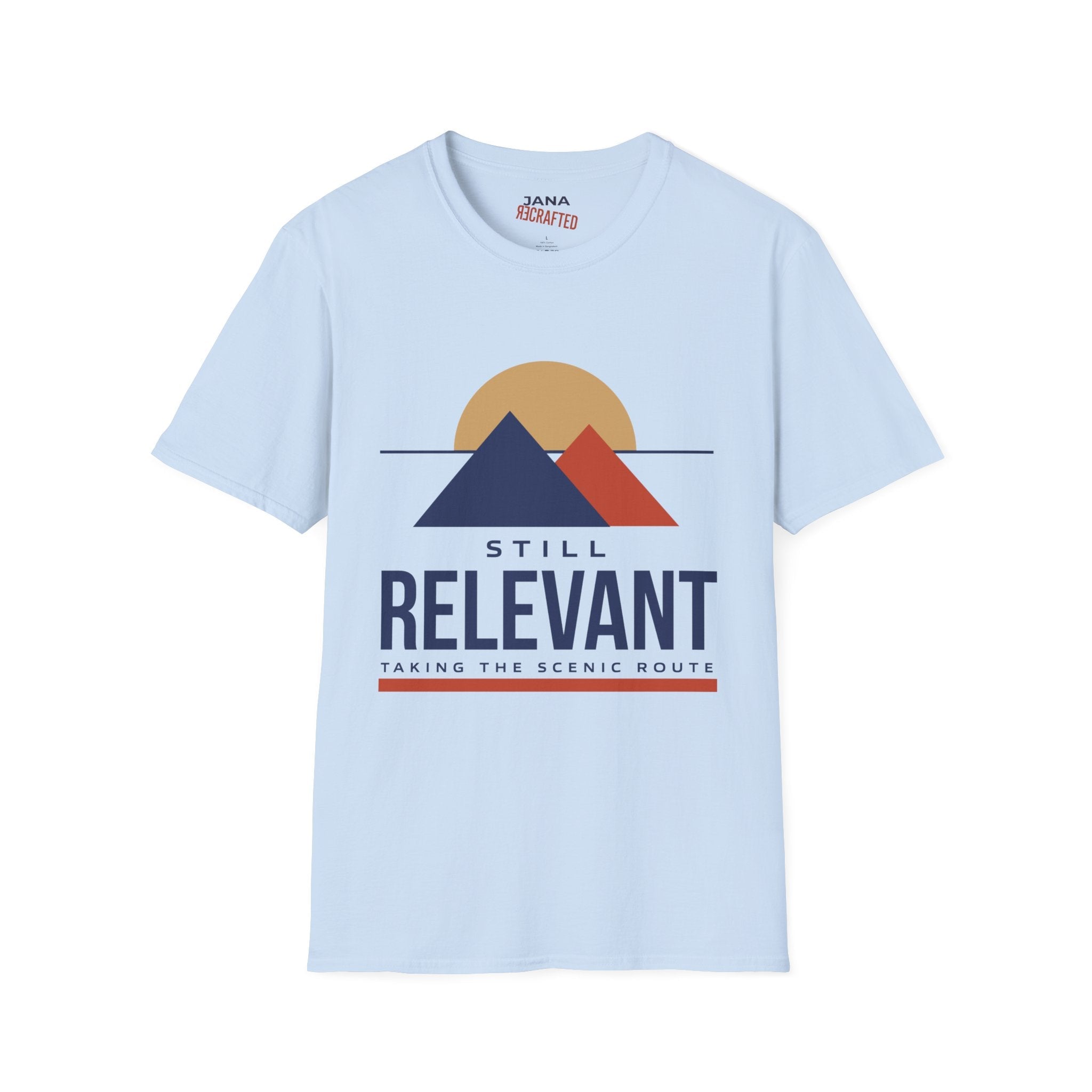 Still Relevant Mountain Graphic T-Shirt — Retro Sunset Adventure Tee - Jana Recrafted