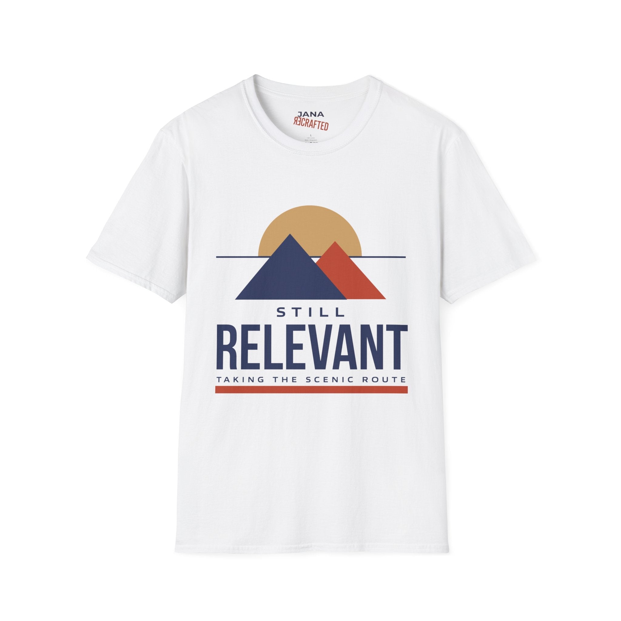Still Relevant Mountain Graphic T-Shirt — Retro Sunset Adventure Tee - Jana Recrafted