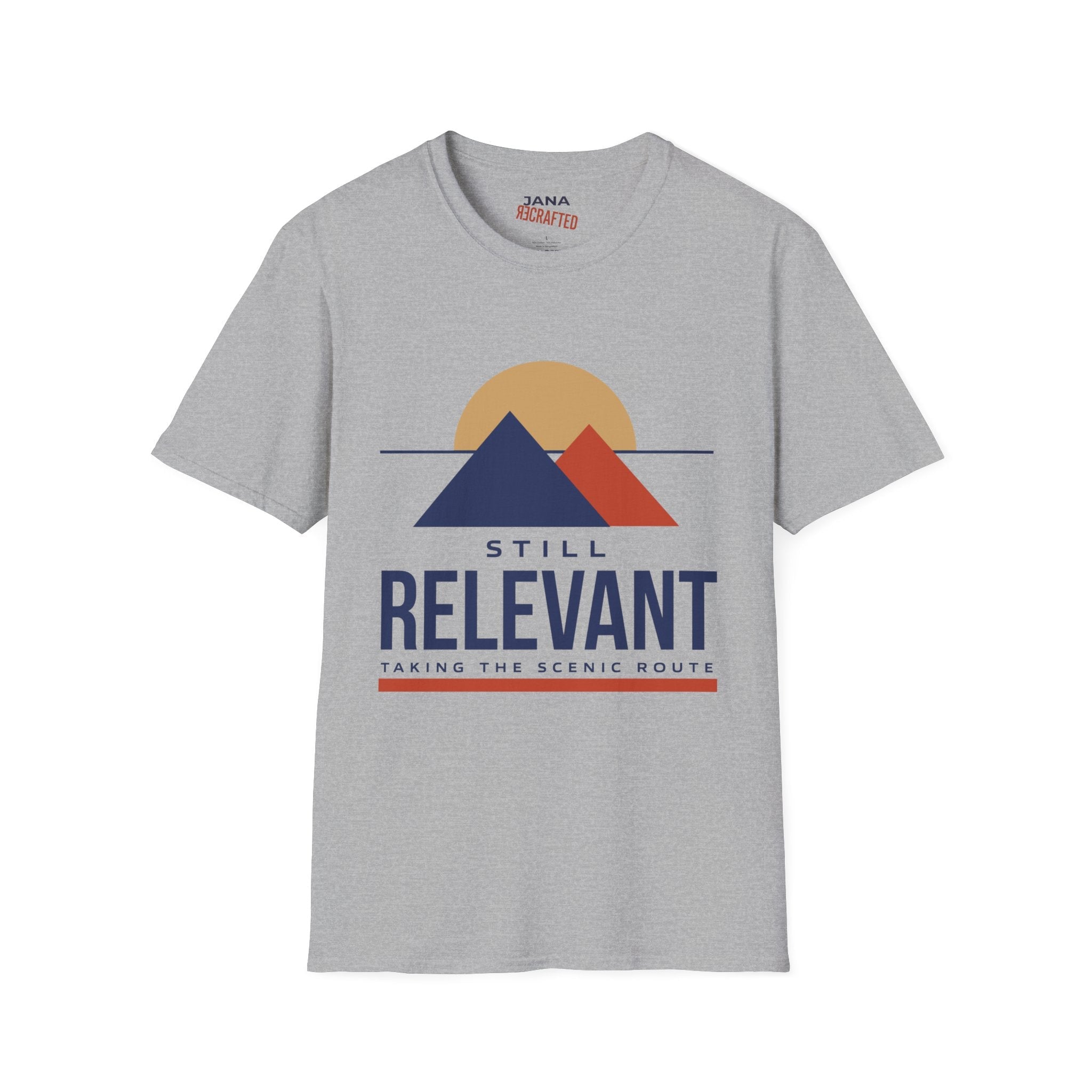 Still Relevant Mountain Graphic T-Shirt — Retro Sunset Adventure Tee - Jana Recrafted