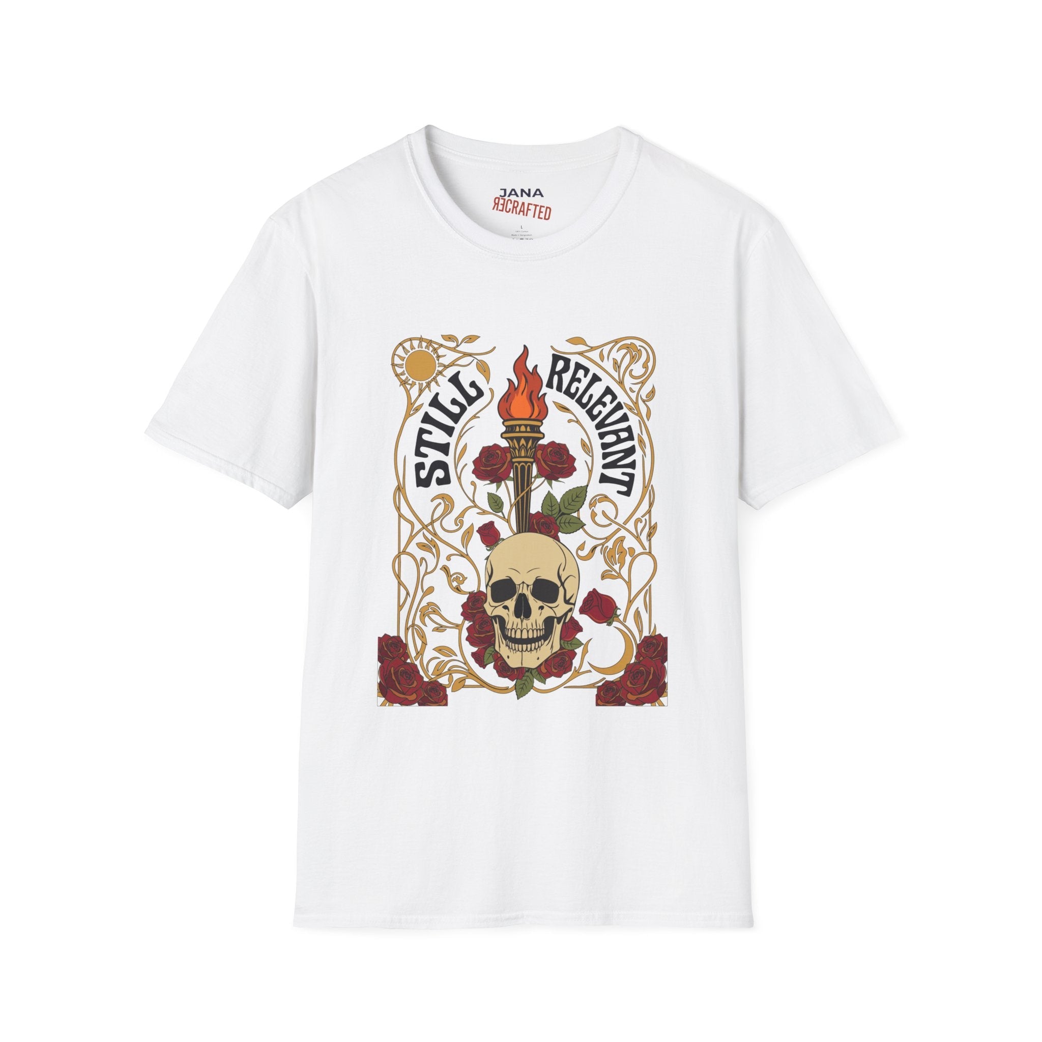 Style Relevant Skull, Roses & Torch Graphic T-Shirt - Jana Recrafted