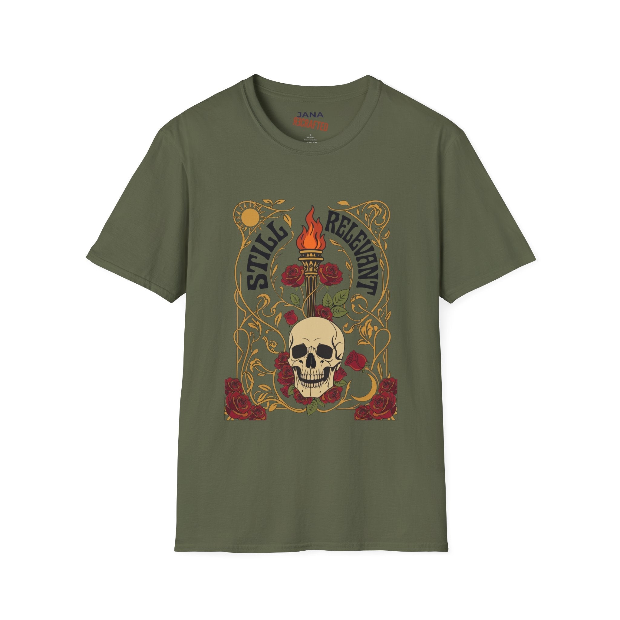 Style Relevant Skull, Roses & Torch Graphic T-Shirt - Jana Recrafted