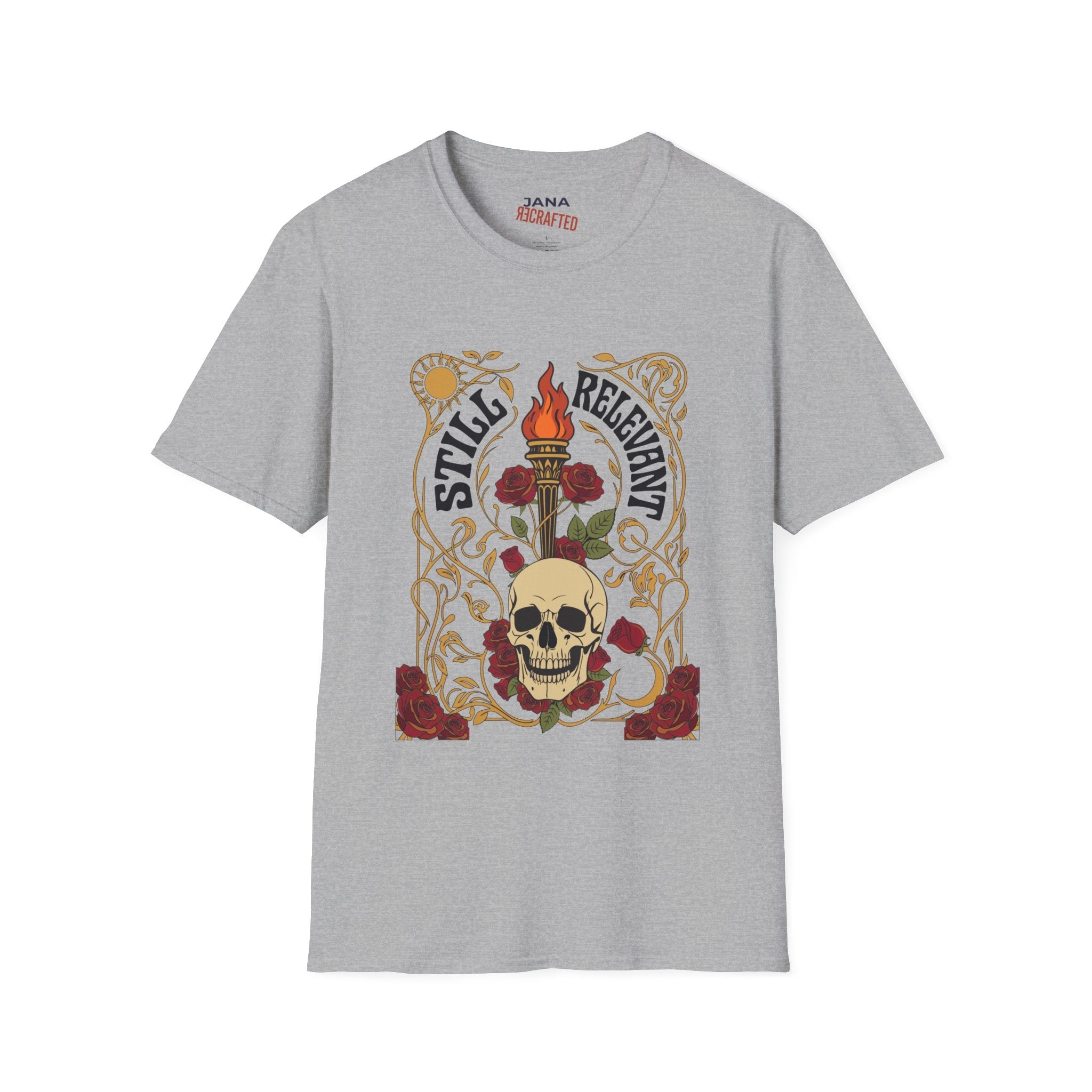 Style Relevant Skull, Roses & Torch Graphic T-Shirt - Jana Recrafted