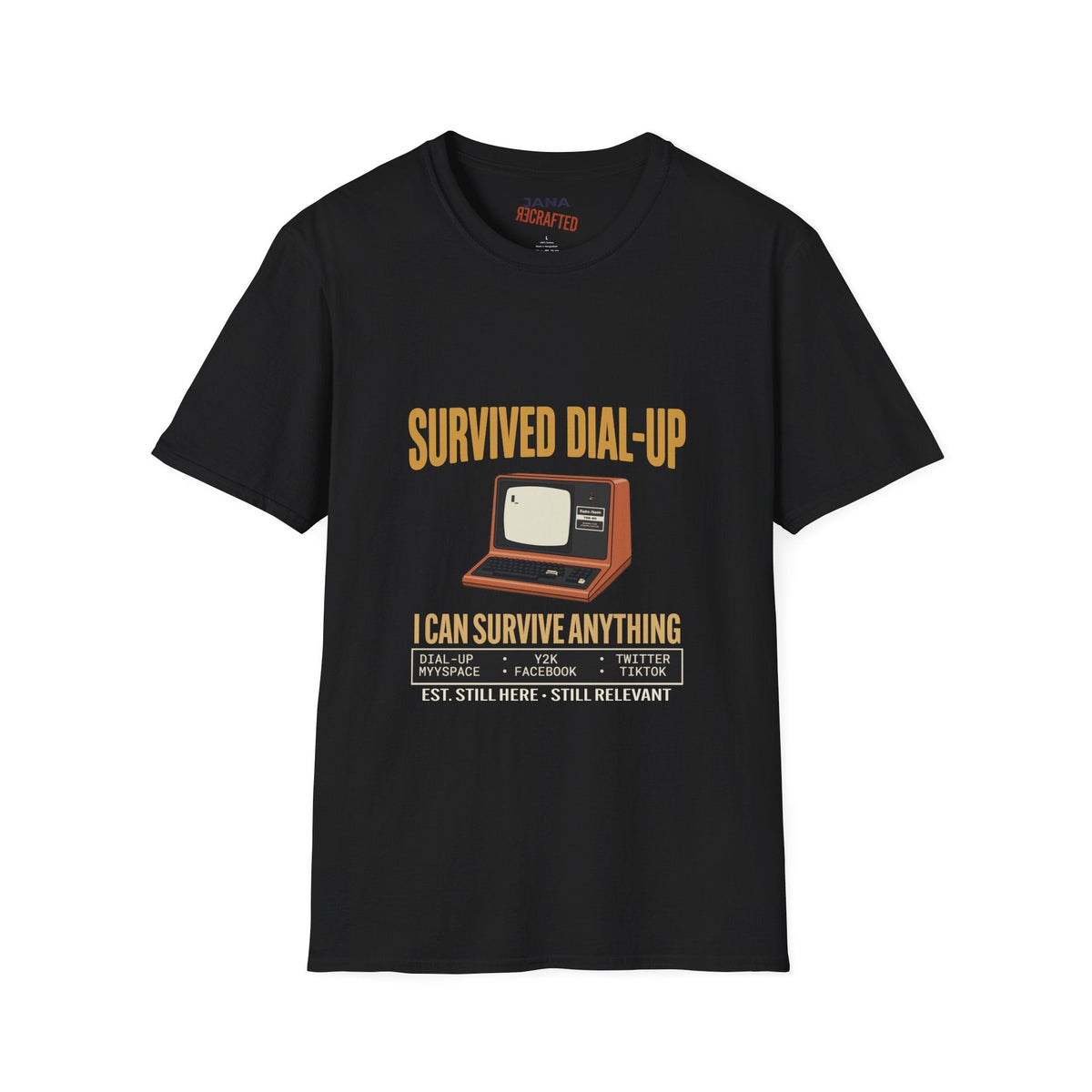Survived Dial-Up Retro Computer Graphic Tee | Gen X Nostalgia T-Shirt - Jana Recrafted