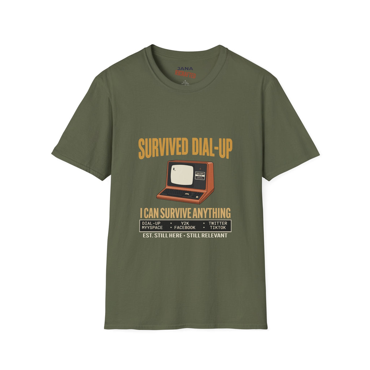 Survived Dial-Up Retro Computer Graphic Tee | Gen X Nostalgia T-Shirt - Jana Recrafted