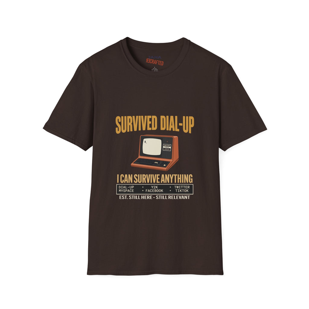 Survived Dial-Up Retro Computer Graphic Tee | Gen X Nostalgia T-Shirt - Jana Recrafted