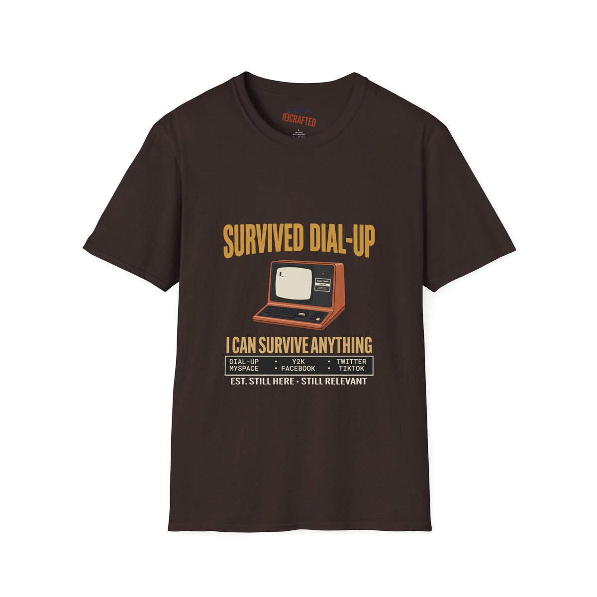 Survived Dial-Up Retro Computer Graphic Tee | Gen X Nostalgia T-Shirt - Jana Recrafted