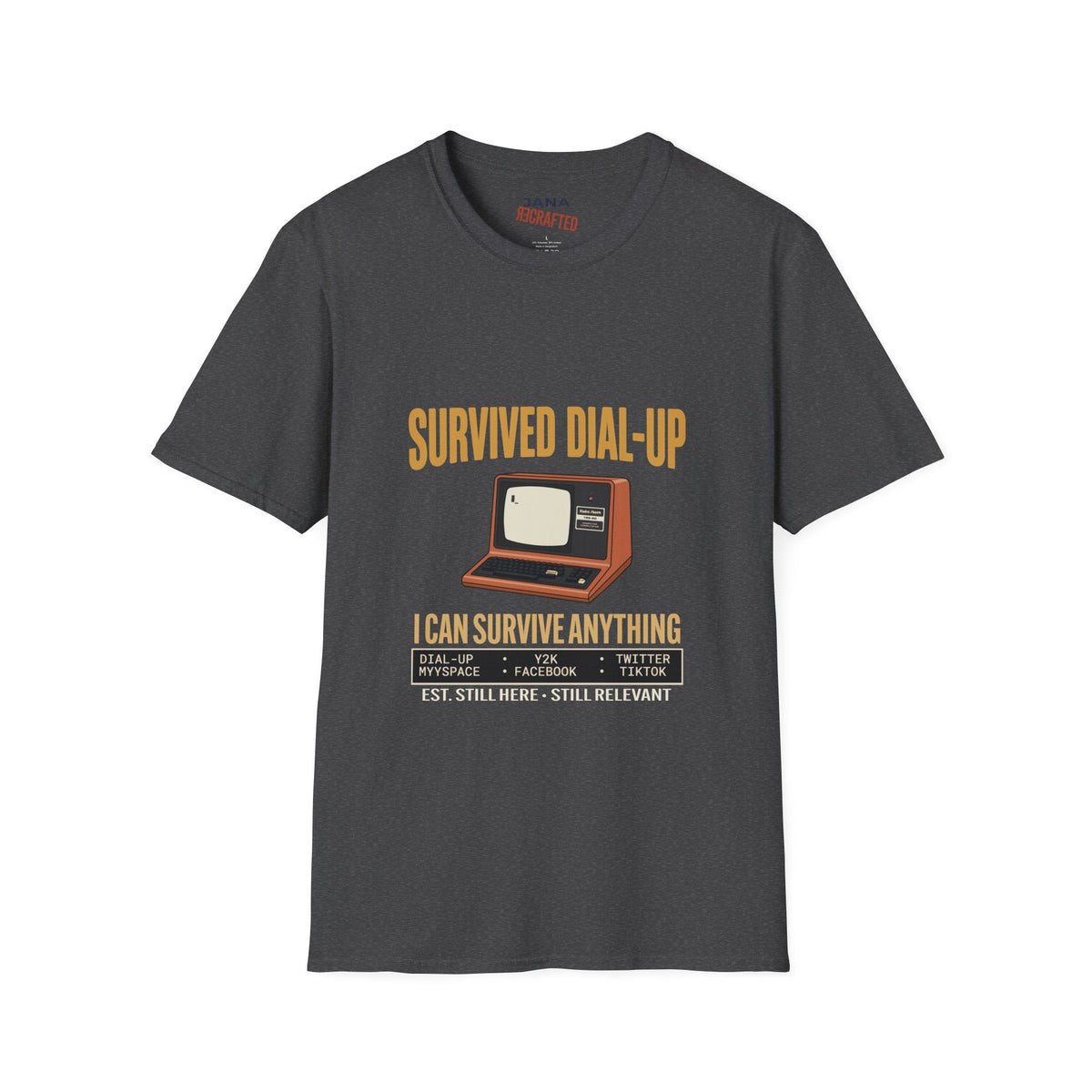 Survived Dial-Up Retro Computer Graphic Tee | Gen X Nostalgia T-Shirt - Jana Recrafted
