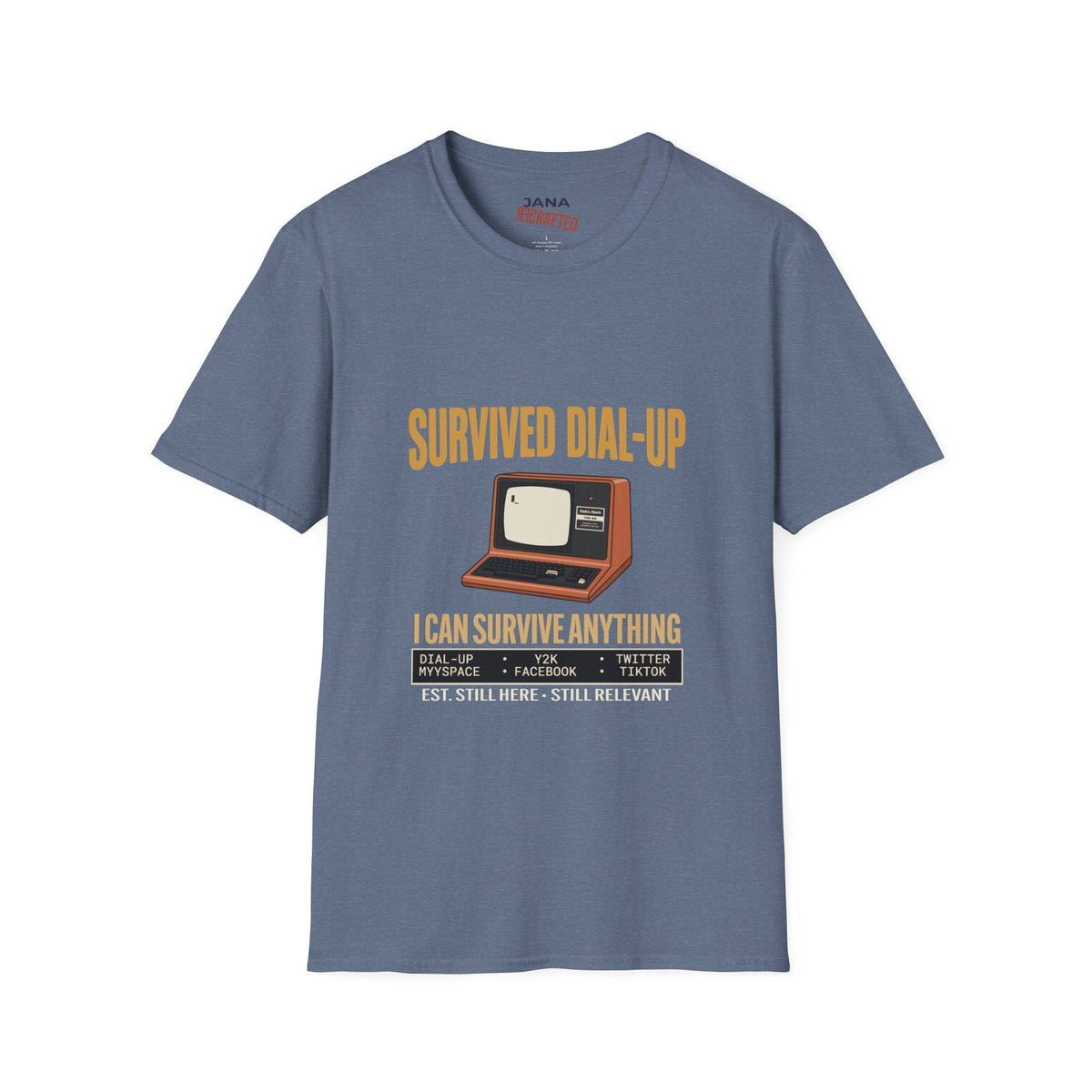 Survived Dial-Up Retro Computer Graphic Tee | Gen X Nostalgia T-Shirt - Jana Recrafted