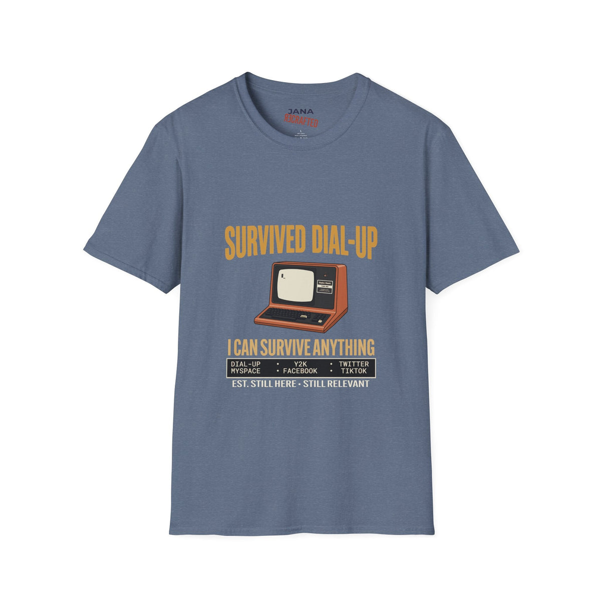Survived Dial-Up Retro Computer Graphic Tee | Gen X Nostalgia T-Shirt - Jana Recrafted