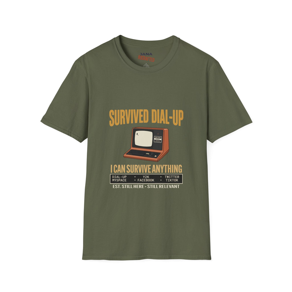 Survived Dial-Up Retro Computer Graphic Tee | Gen X Nostalgia T-Shirt - Jana Recrafted