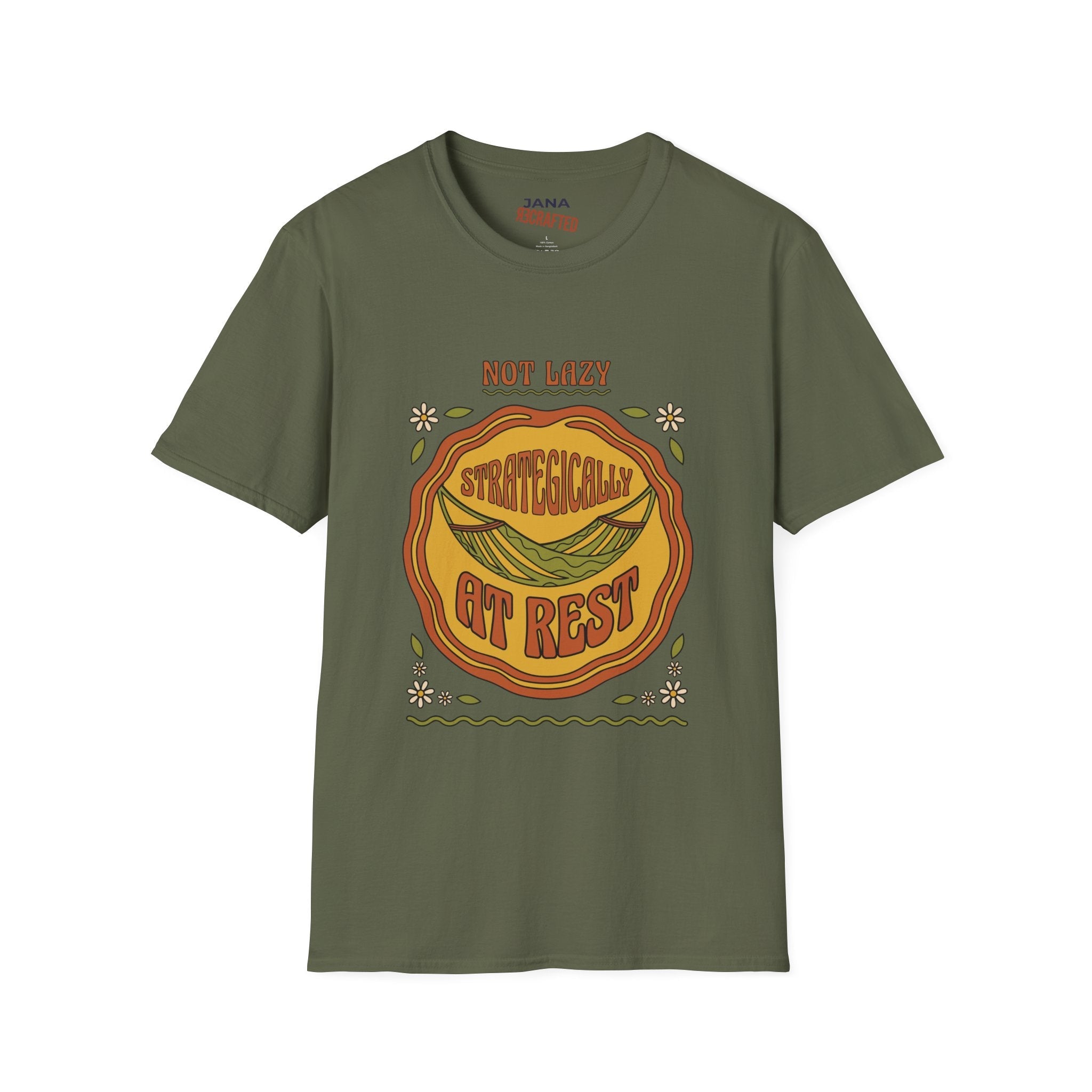 T-Shirt — “Not Lazy, Strategically Get Rest” Retro Boho Graphic Tee - Jana Recrafted