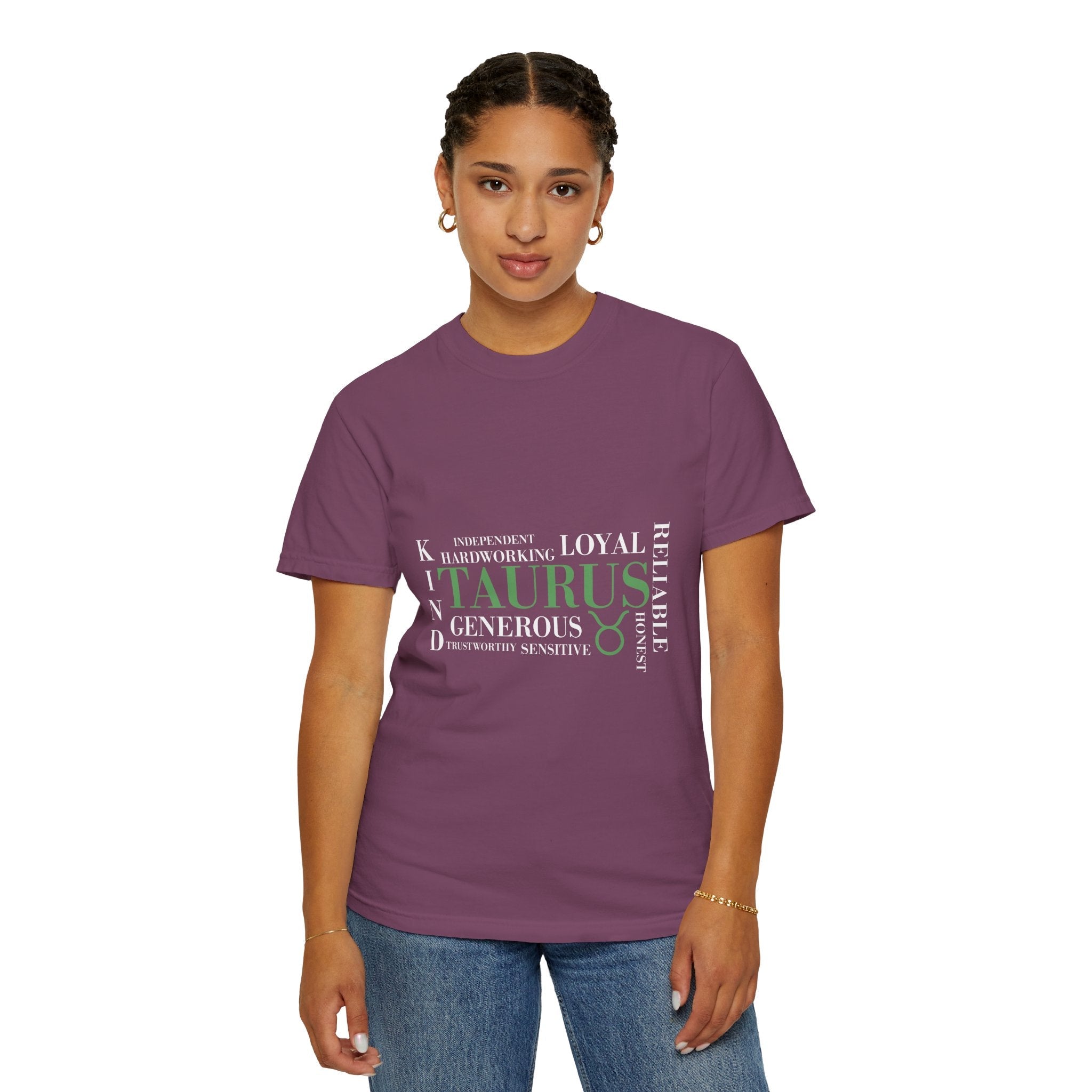 Taurus Astrology Word Cloud T-shirt | Zodiac Bull Traits Printed Tee - Jana Recrafted