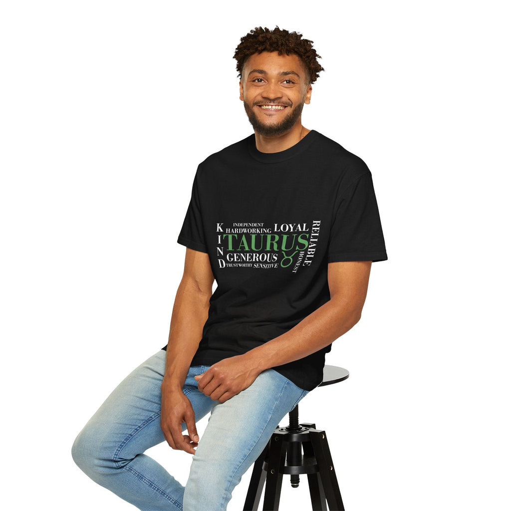 Taurus Astrology Word Cloud T-shirt | Zodiac Bull Traits Printed Tee - Jana Recrafted