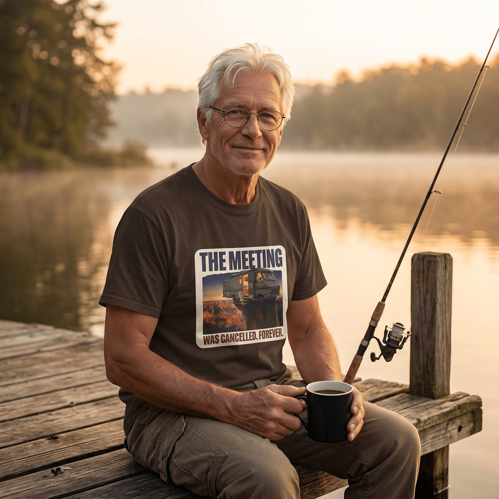 The Meeting Was Cancelled Forever T-Shirt — Funny Retro Camper RV Apocalypse Tee - Jana Recrafted