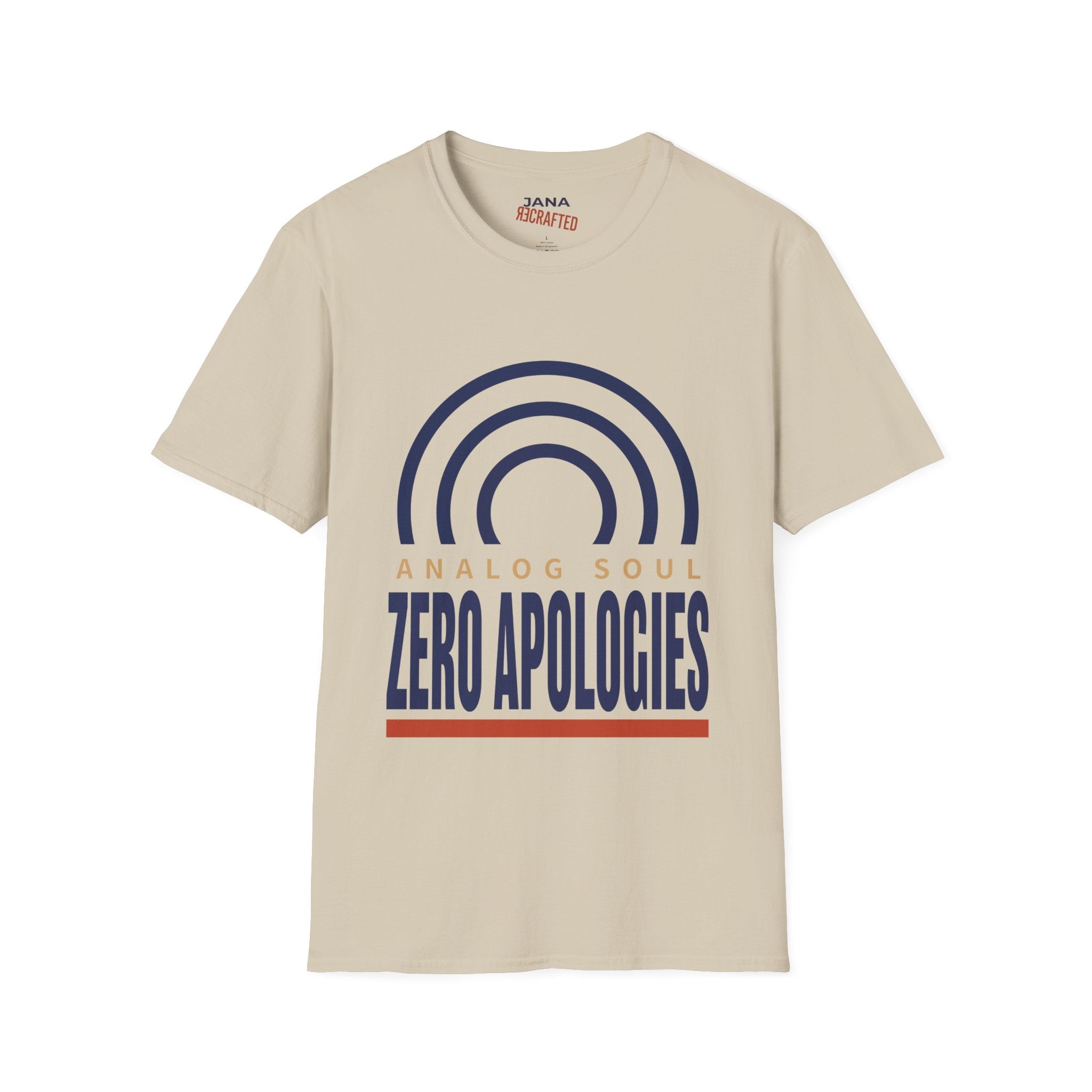 Zero Apologies T-Shirt — Analog Soul Retro Rainbow Graphic Tee - Jana Recrafted