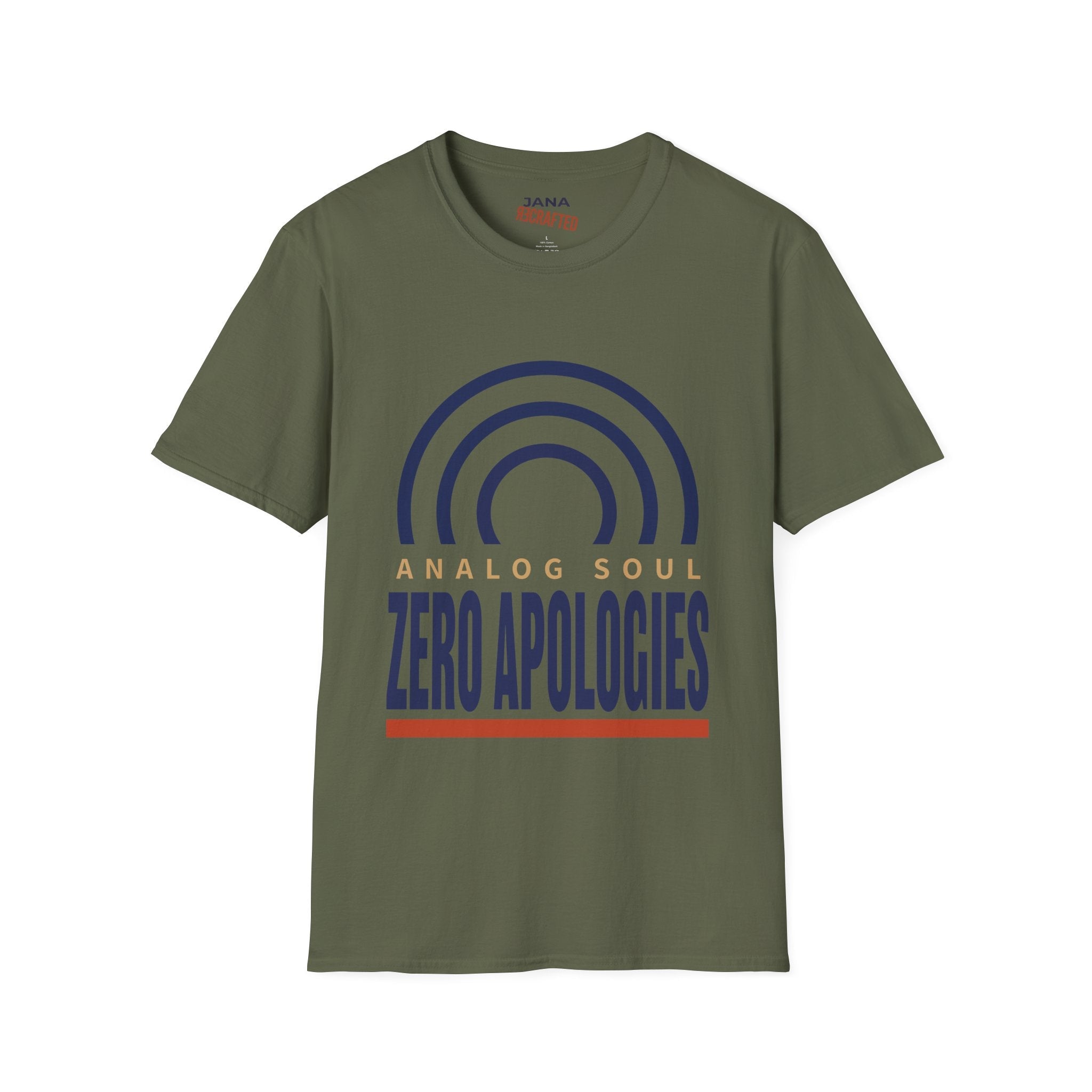 Zero Apologies T-Shirt — Analog Soul Retro Rainbow Graphic Tee - Jana Recrafted