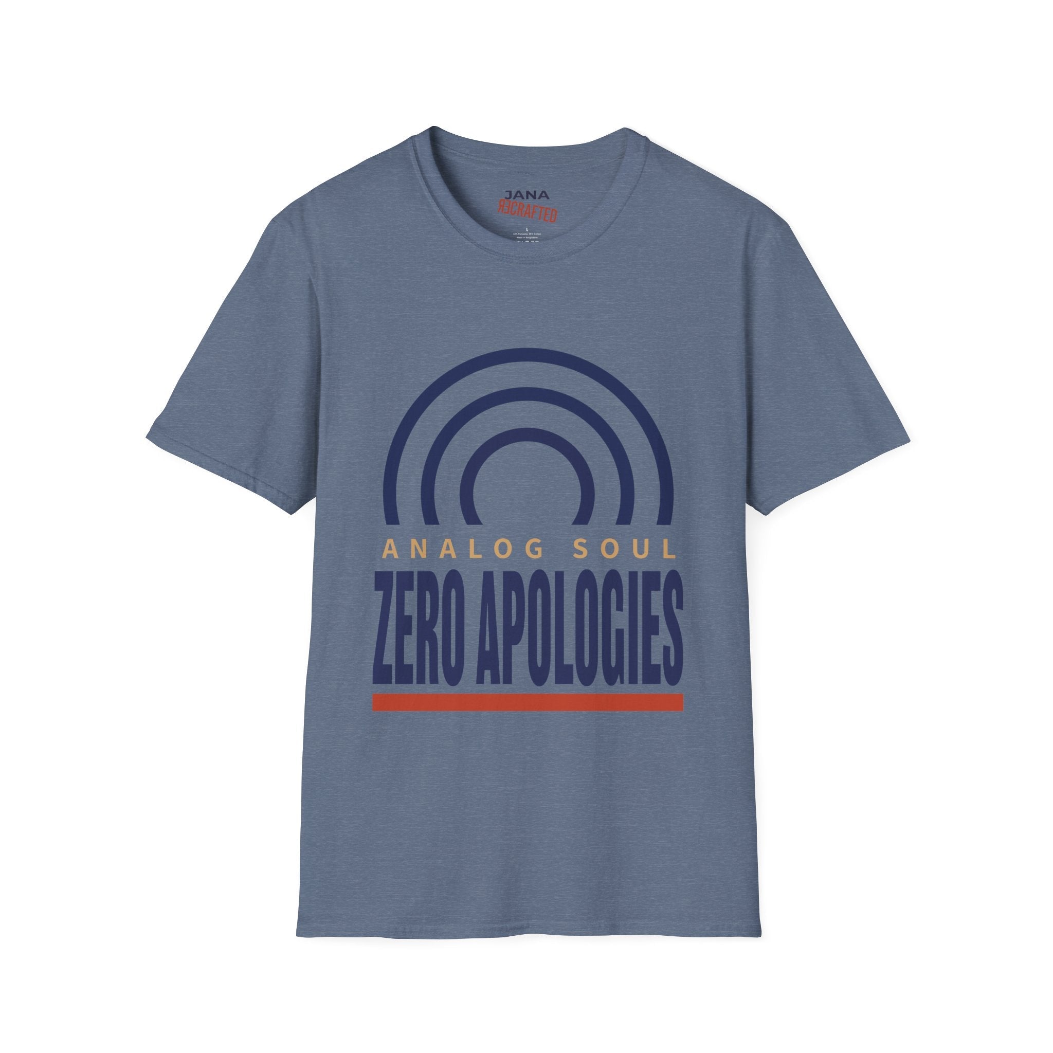 Zero Apologies T-Shirt — Analog Soul Retro Rainbow Graphic Tee - Jana Recrafted