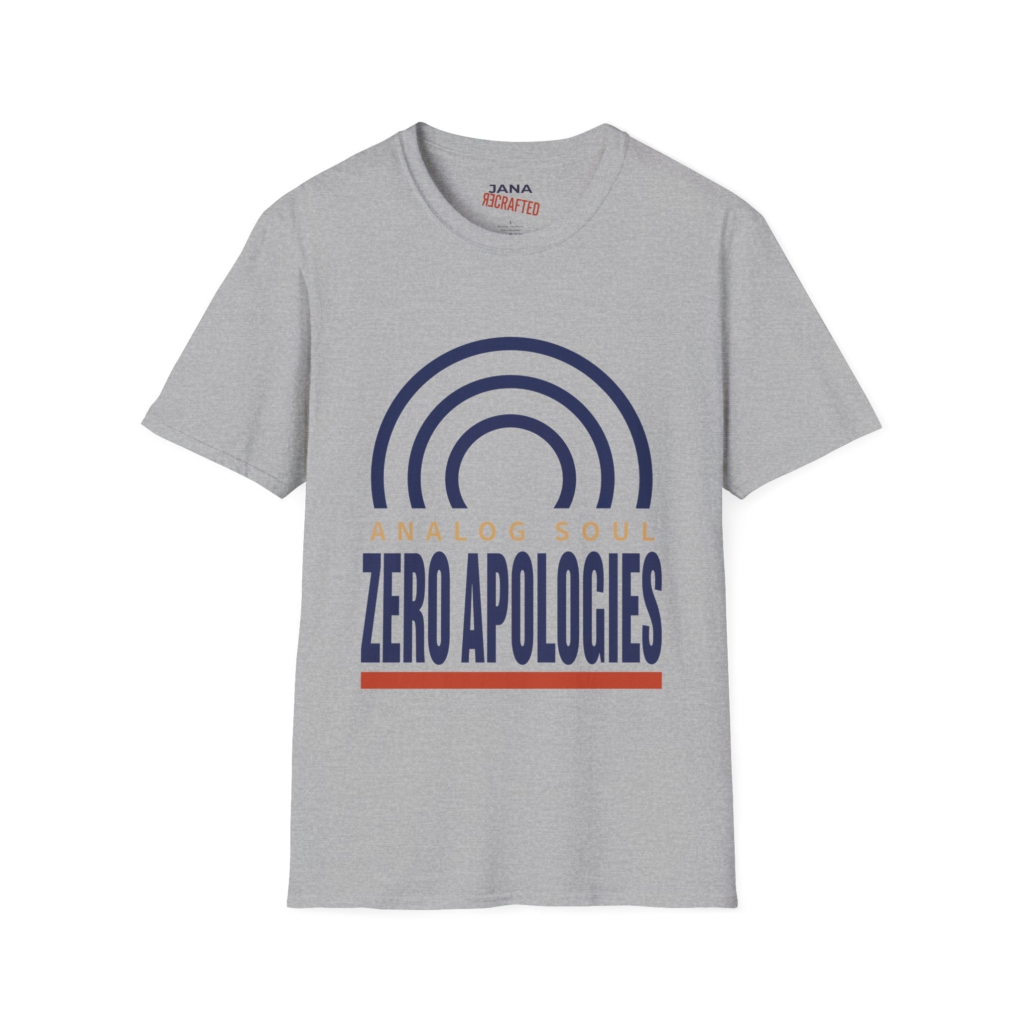 Zero Apologies T-Shirt — Analog Soul Retro Rainbow Graphic Tee - Jana Recrafted