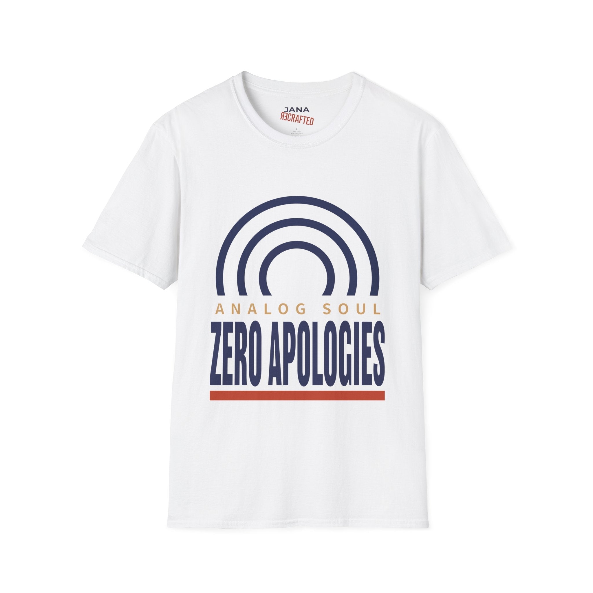 Zero Apologies T-Shirt — Analog Soul Retro Rainbow Graphic Tee - Jana Recrafted