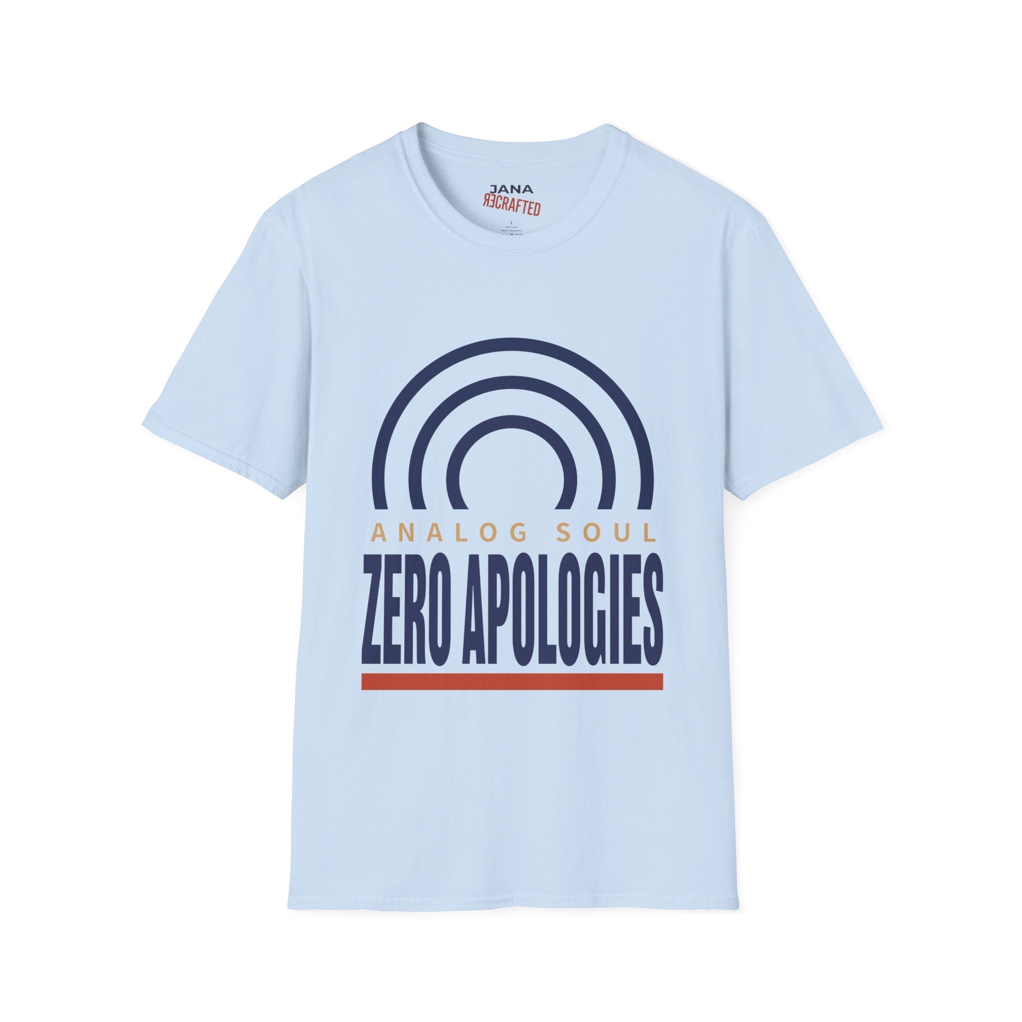 Zero Apologies T-Shirt — Analog Soul Retro Rainbow Graphic Tee - Jana Recrafted